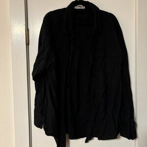Abercrombie & Fitch Oversized Linen-Blend Shirt Black XL